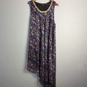 Ana & Rose Hi Lo Maxi Floral Dress Embellished Neckline Sleeveless One Size Plus